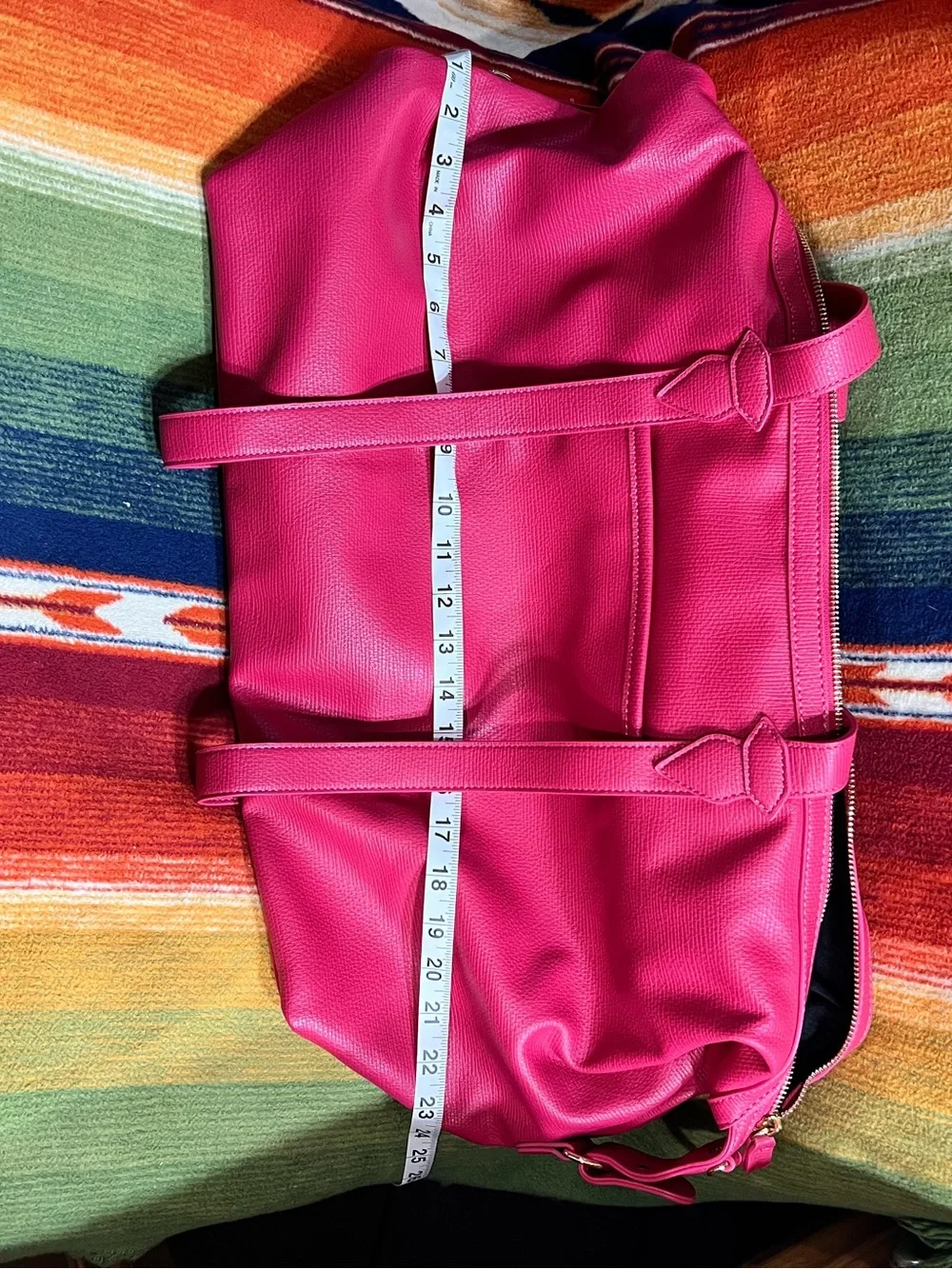 Travel Tote Bag in Bright Pink Leather with Dual Carry Handles - Picture 4 of 5